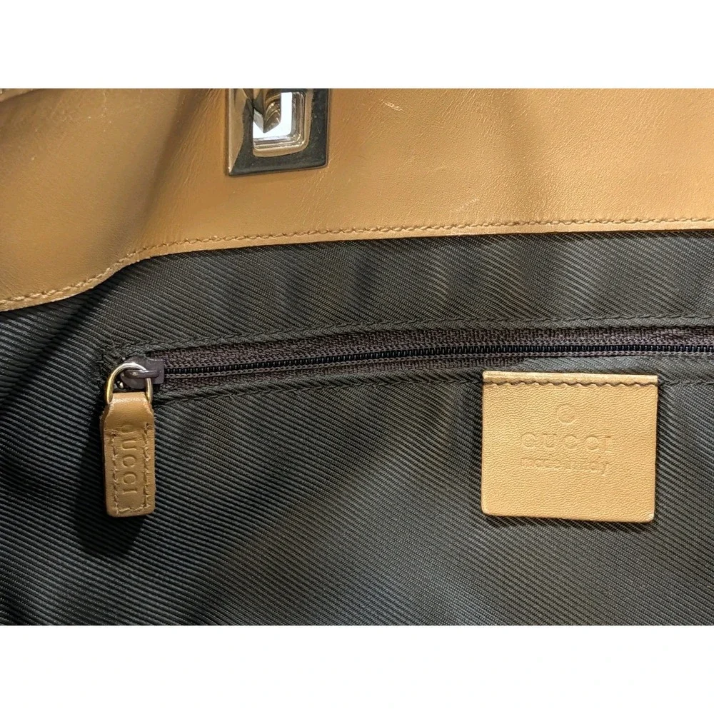 Vintage Gucci GG Canvas Tote Bag Brown Leather Trim Shoulder Handbag Italy